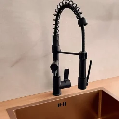 Essebagno Mitigeur de cuisine noir mat avec douchette, Big Hotto