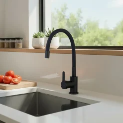 Essebagno Mitigeur de cuisine noir mat mémoire de forme Memory