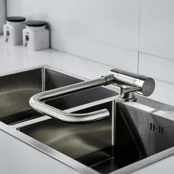 Evier Et Robinet De Buanderie|GoodHome Mitigeur de cuisine rabattable nickel brossé Deltana