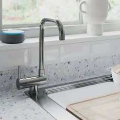 Evier Et Robinet De Buanderie|GoodHome Mitigeur de cuisine rabattable nickel brossé Deltana