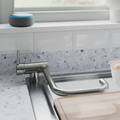 Evier Et Robinet De Buanderie|GoodHome Mitigeur de cuisine rabattable nickel brossé Deltana