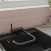 Evier Et Robinet De Buanderie|GoodHome Mitigeur de cuisine rabattable noir mat Deltana