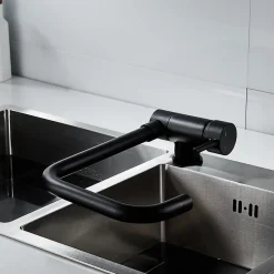 Evier Et Robinet De Buanderie|GoodHome Mitigeur de cuisine rabattable noir mat Deltana