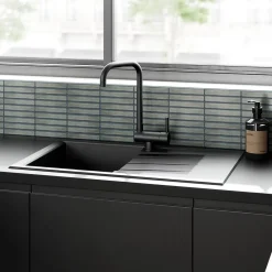 Evier Et Robinet De Buanderie|GoodHome Mitigeur de cuisine rabattable noir mat Deltana