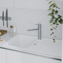 Evier Et Robinet De Buanderie|GoodHome Mitigeur de cuisine titanium Phoran