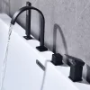 Robinet De Baignoire|Homelody Mitigeur de Douche et Robinet de Douche Bain-Douche 4 Trous Double Sortie Encastre en Laiton Noir Bec Cascade Pivotant 360
