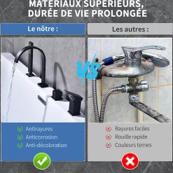 Robinet De Baignoire|Homelody Mitigeur de Douche et Robinet de Douche Bain-Douche 4 Trous Double Sortie Encastre en Laiton Noir Bec Cascade Pivotant 360