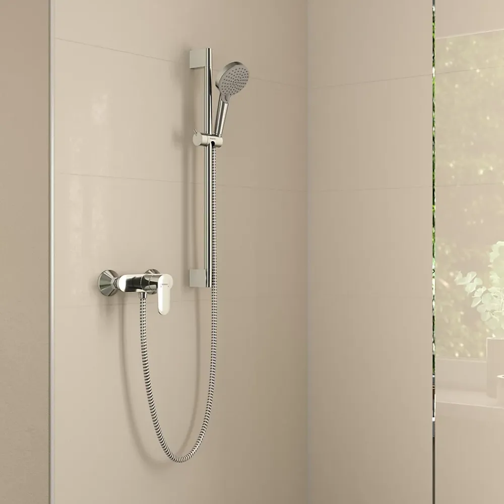 Hansgrohe Mitigeur de douche mécanique avec douchette, flexible et barre réglable chrome Vernis Blend