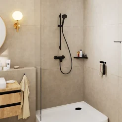 Hansgrohe Mitigeur de douche mécanique noir mat avec douchette, flexible et barre réglable, Vernis Blend