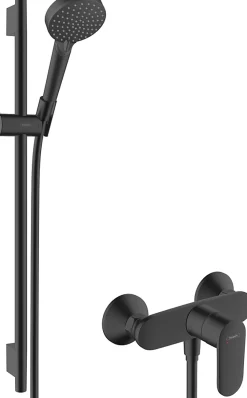 Hansgrohe Mitigeur de douche mécanique noir mat avec douchette, flexible et barre réglable, Vernis Blend