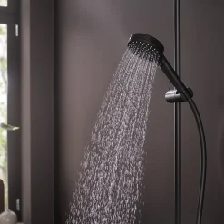 Hansgrohe Mitigeur de douche mécanique noir mat avec douchette, flexible et barre réglable, Vernis Blend