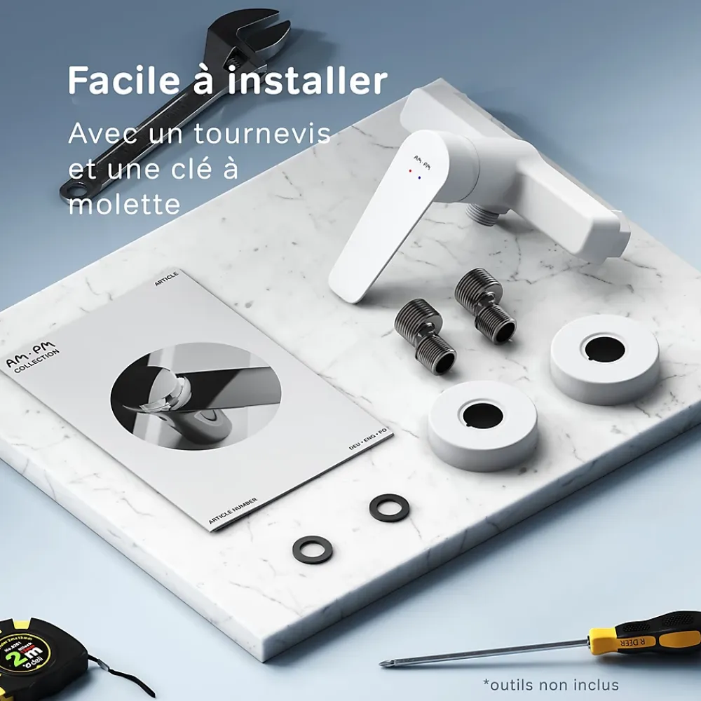 Am.Pm Europe Mitigeur de douche mécanique Robinet Salle de Bain Blanc, FTA20033 Hit AM.PM