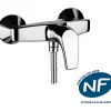 Robinet De Douche|Sanindusa Mitigeur de douche mural contemporain Easy NF chromé livré avec raccords excentrés et rosaces de finition