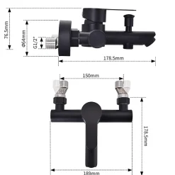 Homelody Mitigeur de Douche Robinet de Baignoire Mecanique Monocommande Double Sortie Mural Acier Inoxydable Noir Pour Baignoire