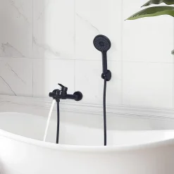 Homelody Mitigeur de Douche Robinet de Baignoire Mecanique Monocommande Double Sortie Mural Acier Inoxydable Noir Pour Baignoire