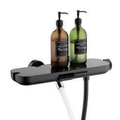 Homelody Mitigeur de Douche Robinet Douche Bain Douche Mural Monocommande à Bouton avec Double Sortie et Plateau Rangement Noir