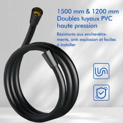 Homelody Mitigeur de Douche Robinet Douche Bain Douche Mural Monocommande à Bouton avec Double Sortie et Plateau Rangement Noir