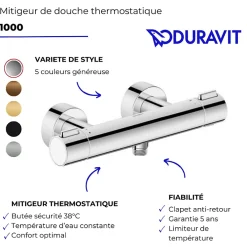 Robinet De Douche|Duravit Mitigeur de douche thermostatique 1000 doré poli