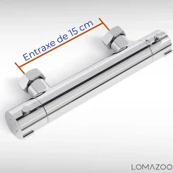 Lomazoo Mitigeur de douche thermostatique chromé - Entraxe 15 cm - avec bouton de sécurité 38C