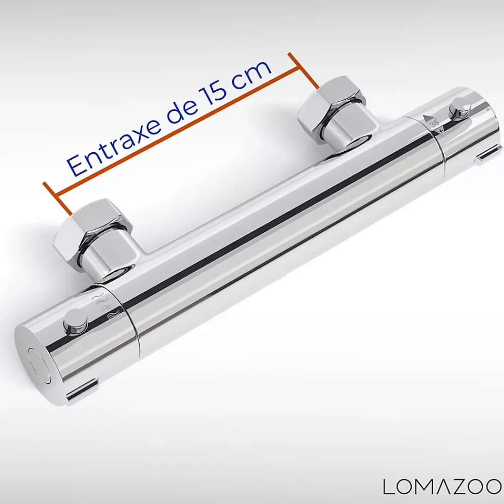 Lomazoo Mitigeur de douche thermostatique chromé - Entraxe 15 cm - avec bouton de sécurité 38C