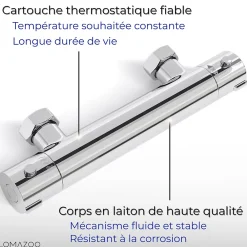 Lomazoo Mitigeur de douche thermostatique chromé - Entraxe 15 cm - avec bouton de sécurité 38C