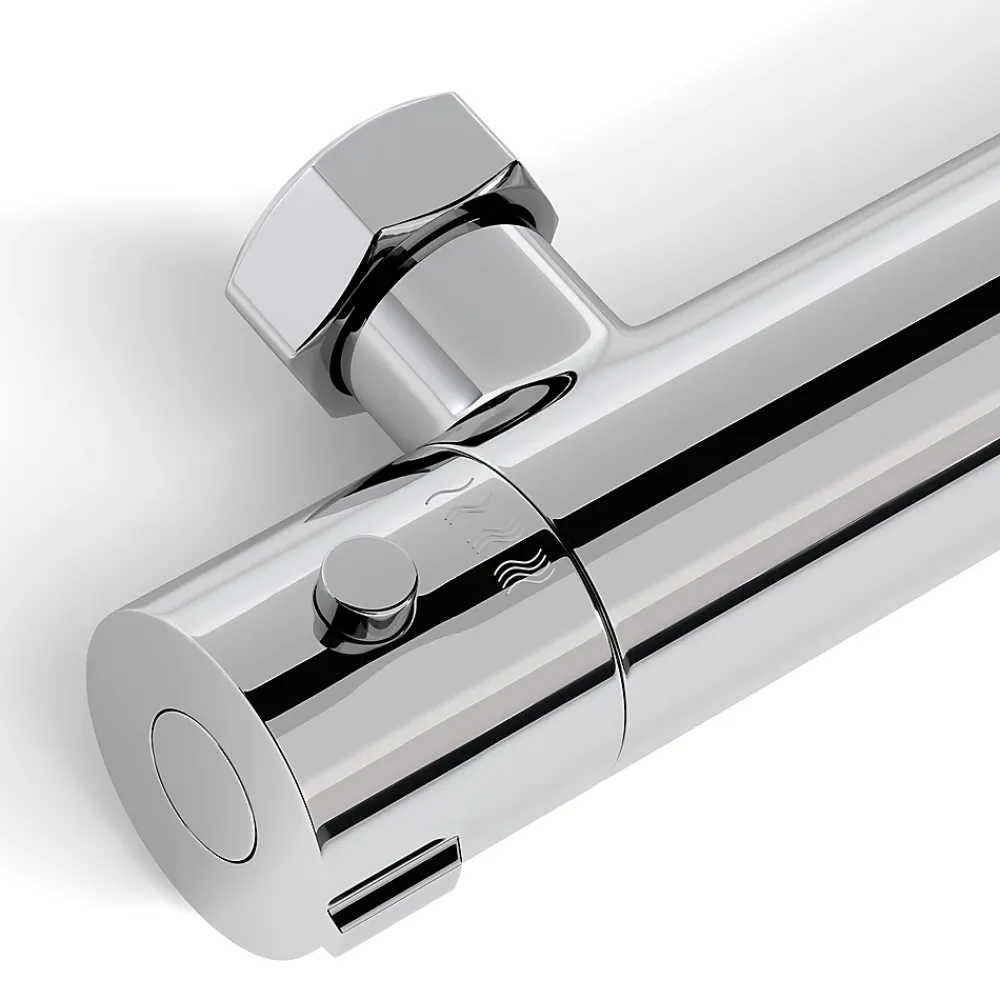 Lomazoo Mitigeur de douche thermostatique chromé - Entraxe 15 cm - avec bouton de sécurité 38C