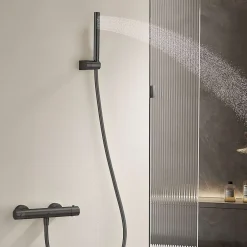 Robinet De Douche|Poalgi Mitigeur de douche thermostatique avec douchette SKY BATH noir mat Inox S304 série SUPREME