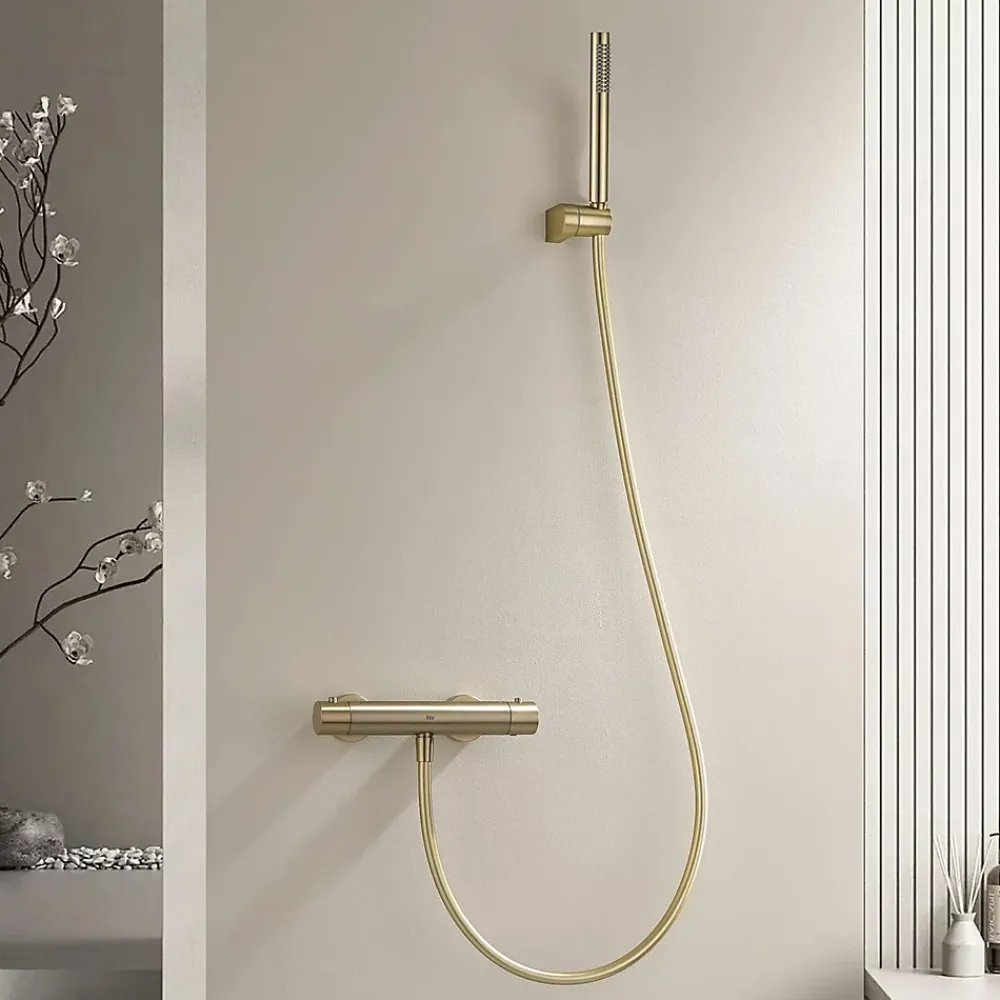 Poalgi Mitigeur de douche thermostatique avec douchette SKY BATH or brossé Inox S304 série SUPREME