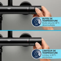 Robinet De Douche|Grohe Mitigeur de douche thermostatique Precision Start noir mat + chiffonnette