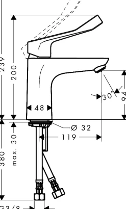 Hansgrohe Mitigeur de lavabo 100 CH3 CoolStart avec poignée extra longue, chrome, Focus