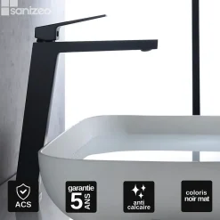 Imex Mitigeur de Lavabo Anti-Calcaire Bec Haut Noir Mat ART BDAR025-3NG