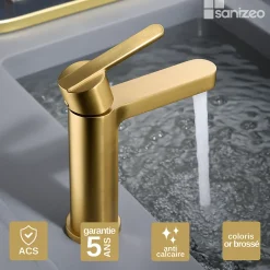 Robinet Lavabo Et Vasque|Imex Mitigeur de Lavabo Anti-Calcaire Bec Bas Or Brossé ROMA BDR001-1OC