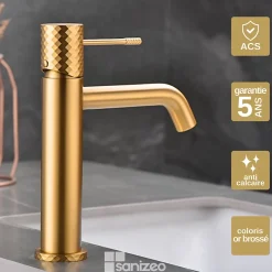 Robinet Lavabo Et Vasque|Imex Mitigeur de Lavabo Anti-Calcaire Bec Bas Or Brossé GENOVA BDG053-1OC