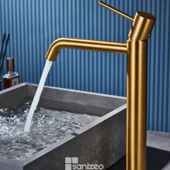 Robinet Lavabo Et Vasque|Imex Mitigeur de Lavabo Anti-Calcaire Bec Haut Or Brossé MONZA BDM039-3OC