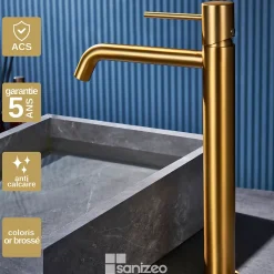 Robinet Lavabo Et Vasque|Imex Mitigeur de Lavabo Anti-Calcaire Bec Haut Or Brossé MONZA BDM039-3OC