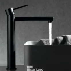 Robinet Lavabo Et Vasque|Imex Mitigeur de Lavabo Anti-Calcaire Bec Haut Noir Mat MILOS STICK BDYS045-3NG