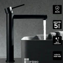Robinet Lavabo Et Vasque|Imex Mitigeur de Lavabo Anti-Calcaire Bec Haut Noir Mat MILOS STICK BDYS045-3NG