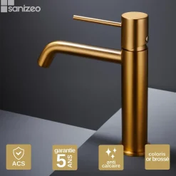 Imex Mitigeur de Lavabo Anti-Calcaire Bec Bas Or Brossé MONZA BDM039-1OC
