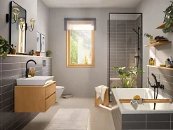 Robinet Lavabo Et Vasque|Hansgrohe Mitigeur de lavabo avec bec orientable, tirette et vidage noir mat, Rebris E 210