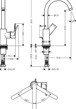 Robinet Lavabo Et Vasque|Hansgrohe Mitigeur de lavabo avec bec orientable, tirette et vidage noir mat, Rebris E 210