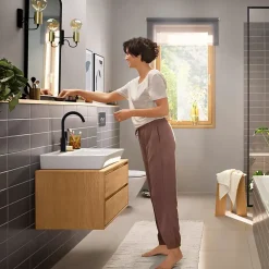 Robinet Lavabo Et Vasque|Hansgrohe Mitigeur de lavabo avec bec orientable, tirette et vidage noir mat, Rebris E 210