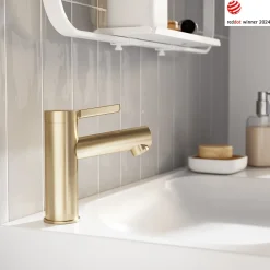 GoodHome Mitigeur de lavabo avec mousseur orientable, taille M, doré, H.14,3 cm, Maza