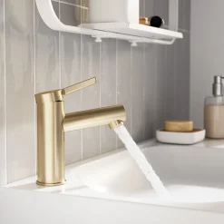 GoodHome Mitigeur de lavabo avec mousseur orientable, taille M, doré, H.14,3 cm, Maza