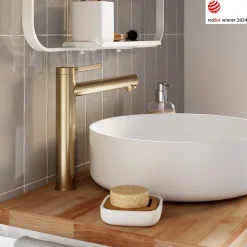 GoodHome Mitigeur de lavabo avec mousseur orientable, taille XL, doré, H.25,7 cm, Maza