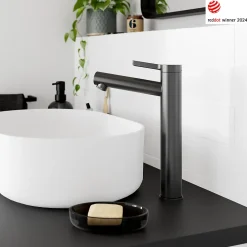 GoodHome Mitigeur de lavabo avec mousseur orientable, taille XL, gun metal, H.25,7 cm, Maza