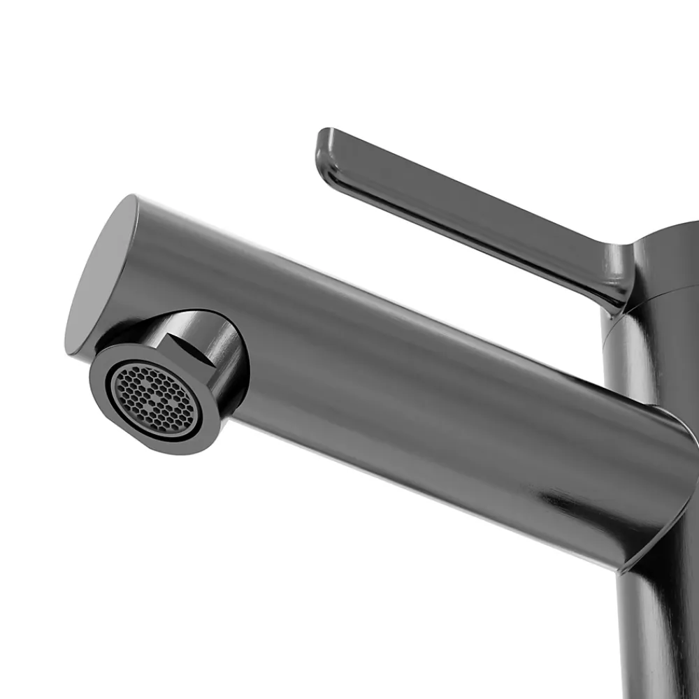 Robinet Lavabo Et Vasque|GoodHome Mitigeur de lavabo avec mousseur orientable, taille M, gun metal, H.14,3 cm, Maza