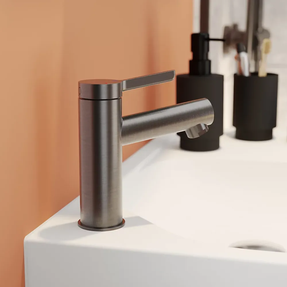 Robinet Lavabo Et Vasque|GoodHome Mitigeur de lavabo avec mousseur orientable, taille M, gun metal, H.14,3 cm, Maza