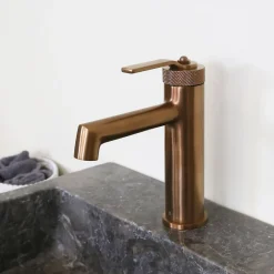 Robinet Lavabo Et Vasque|Essebagno Mitigeur de lavabo bas cuivre brossé Molette