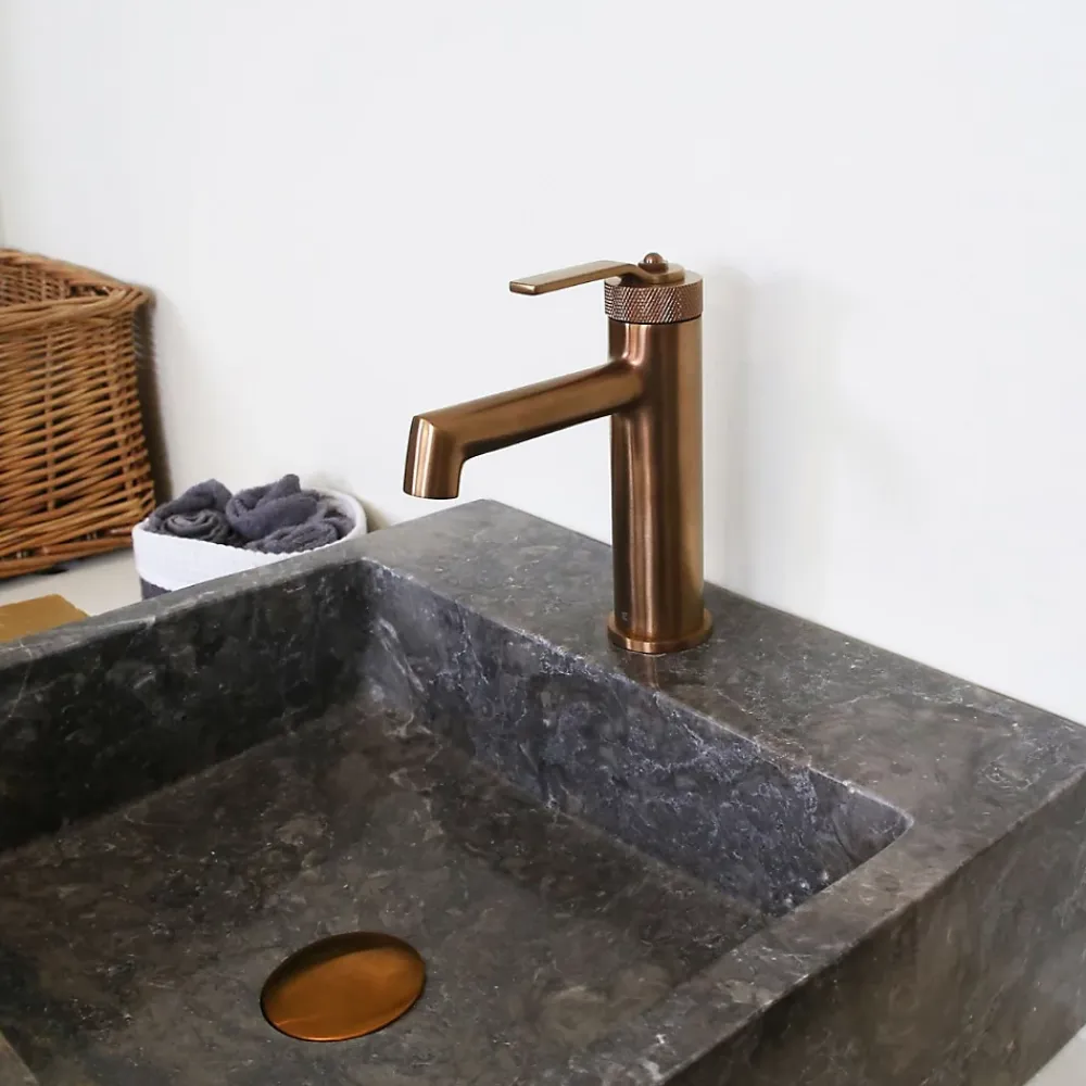 Robinet Lavabo Et Vasque|Essebagno Mitigeur de lavabo bas cuivre brossé Molette