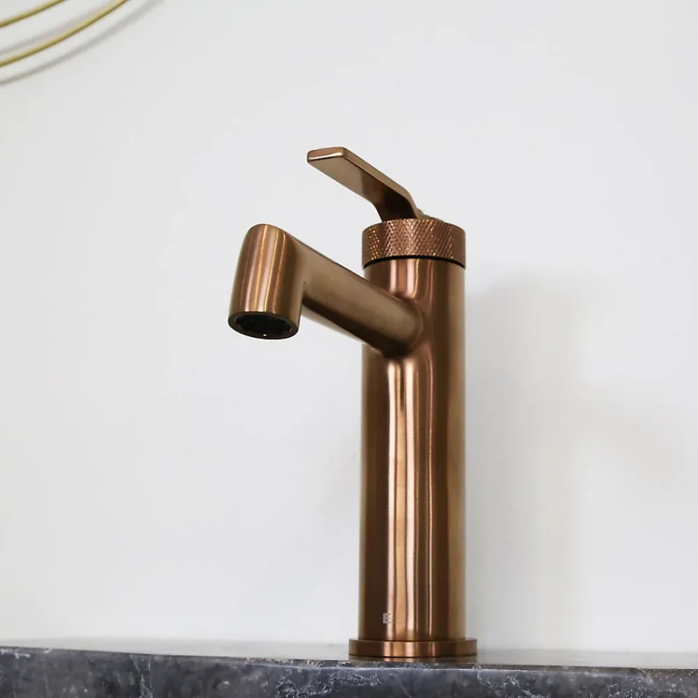 Robinet Lavabo Et Vasque|Essebagno Mitigeur de lavabo bas cuivre brossé Molette